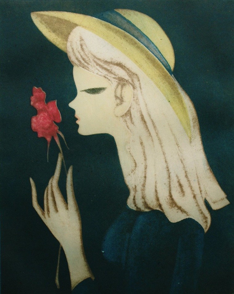 バラ一輪（エッチング）F5　東郷青児（1897〜1978）